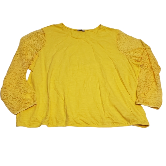 Avon Yellow Lace Sleeve Top - Picture 1 of 16